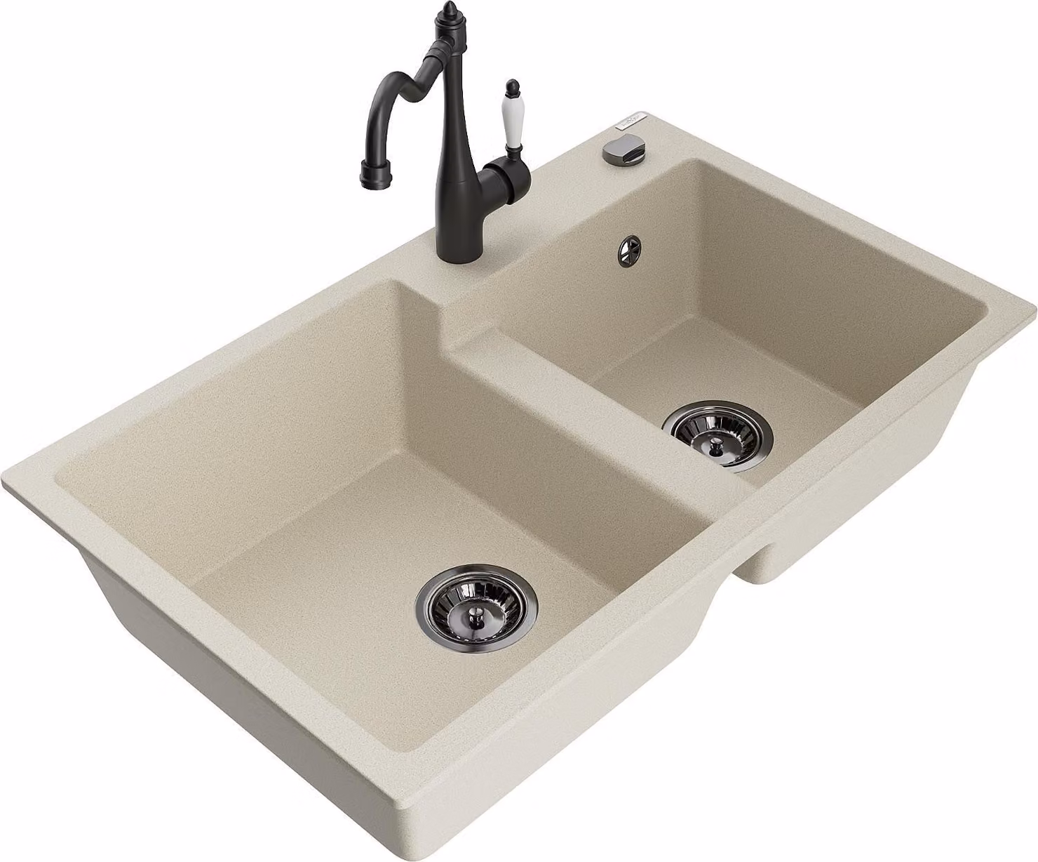 Mexen Tomas lavello in granito a 2 vasche con rubinetto da cucina Carla, beige - 6516-69-670700-70
