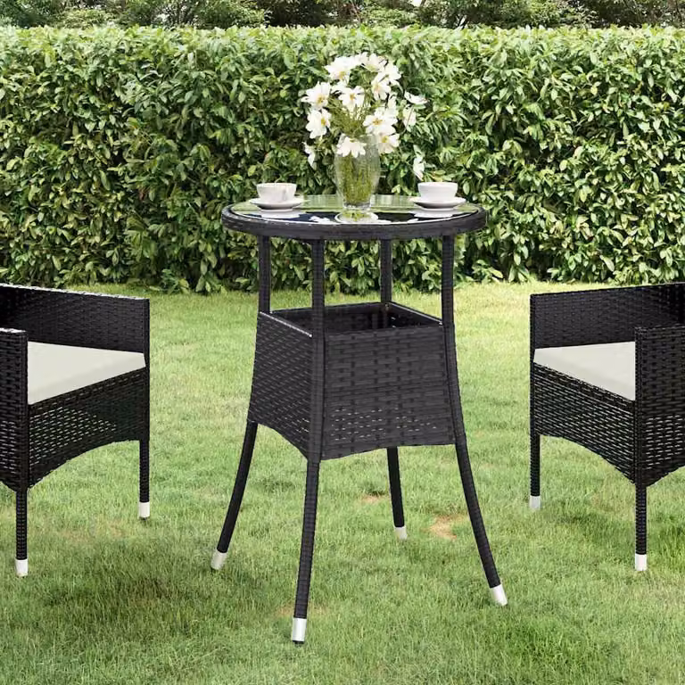 vidaXL Tavolo da Giardino Rotondo in Polyrattan e Vetro Temperato Nero Ø60 x H75 cm