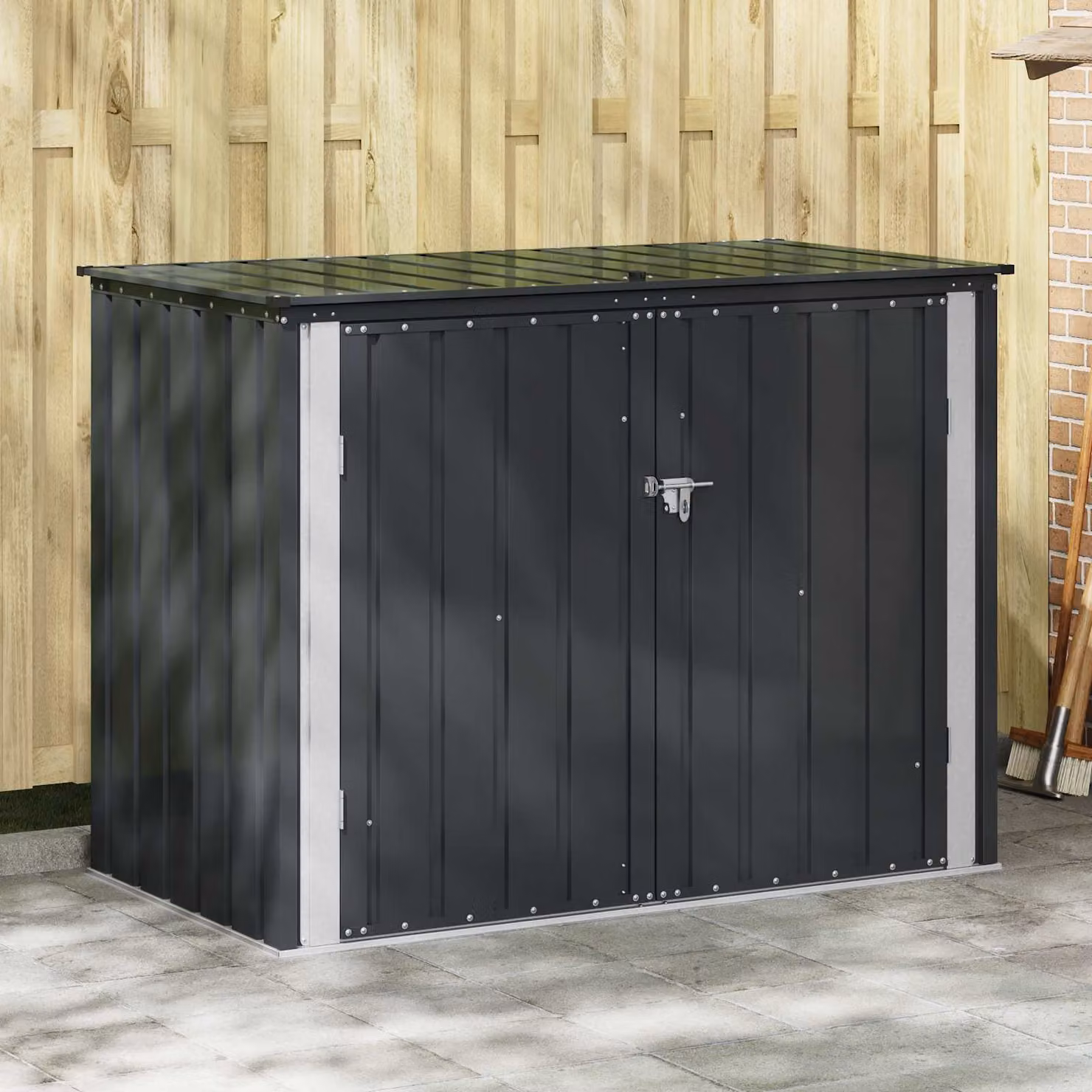 vidaXL Scatola di Stoccaggio per Giardino in Metallo Nero L: 151,5 cm, P: 82 cm, H: 110,5 cm – 1
