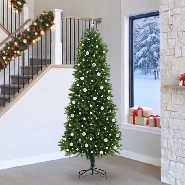 Albero di Natale verde vidaXL con 300 LED luce bianca calda e supporto, Altezza: 240 cm