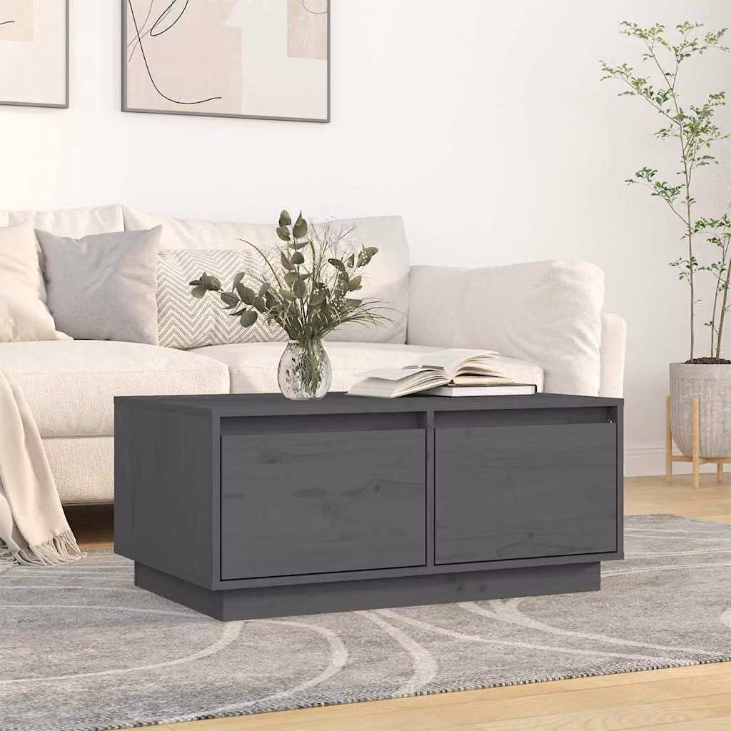 vidaXL Tavolino da Salotto Rettangolare in Legno di Pino Grigio L: 80 cm, P: 50 cm, H: 35 cm