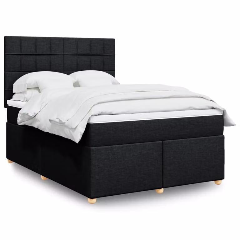 vidaXL Giroletto a Molle con Materasso Nero in Tessuto L/P/H: 140 x 190 cm
