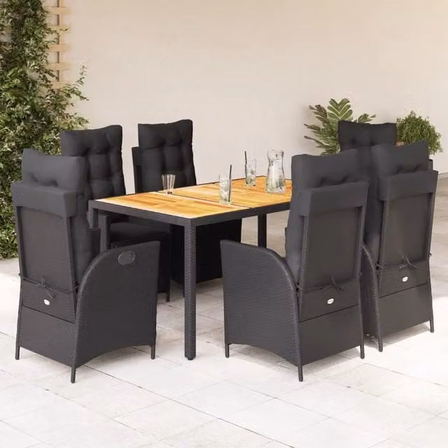Set da pranzo da giardino vidaXL in legno di acacia e polyrattan nero con 7 pezzi – 1