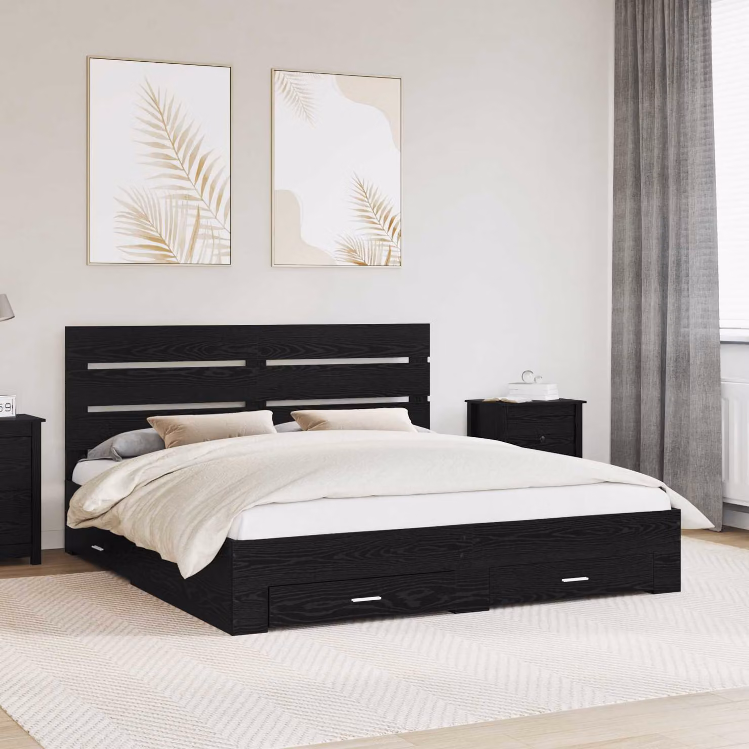Struttura del letto con cassetto vidaXL in Rovere Nero, L: 183 cm, P: 203 cm, H: 100 cm