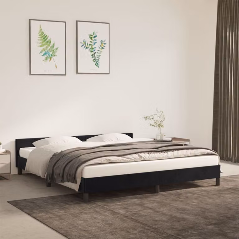 The Living Store Struttura letto con testiera nera 180x200 cm in velluto