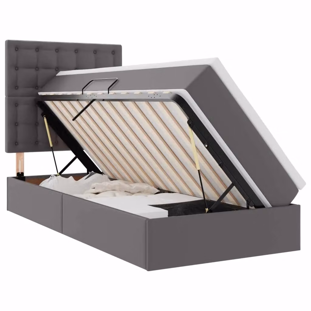 Letto con Contenitore vidaXL in Pelle Sintetica Grigia L/P/H: 100 x 200 x 47 cm – 2