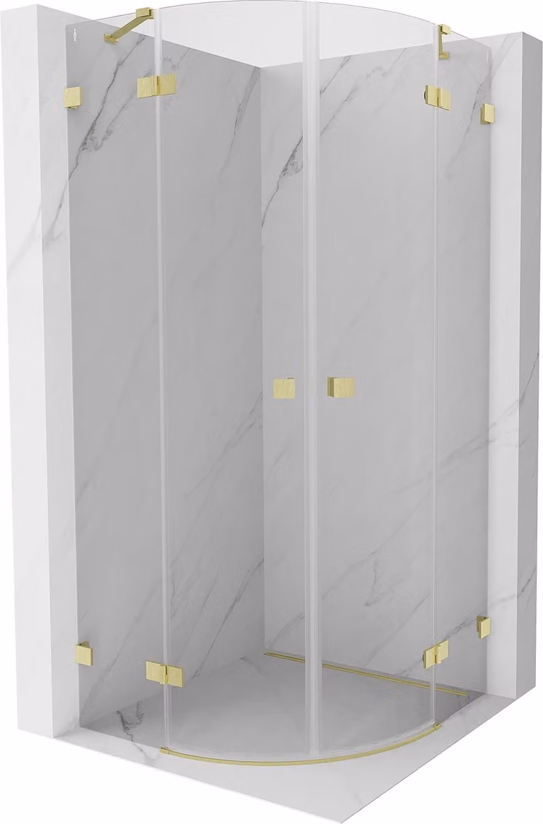 Mexen Lunar cabina doccia semicircolare a battente 100 x 100 cm, trasparente, oro spazzolato - 833-100L-100P-55-00