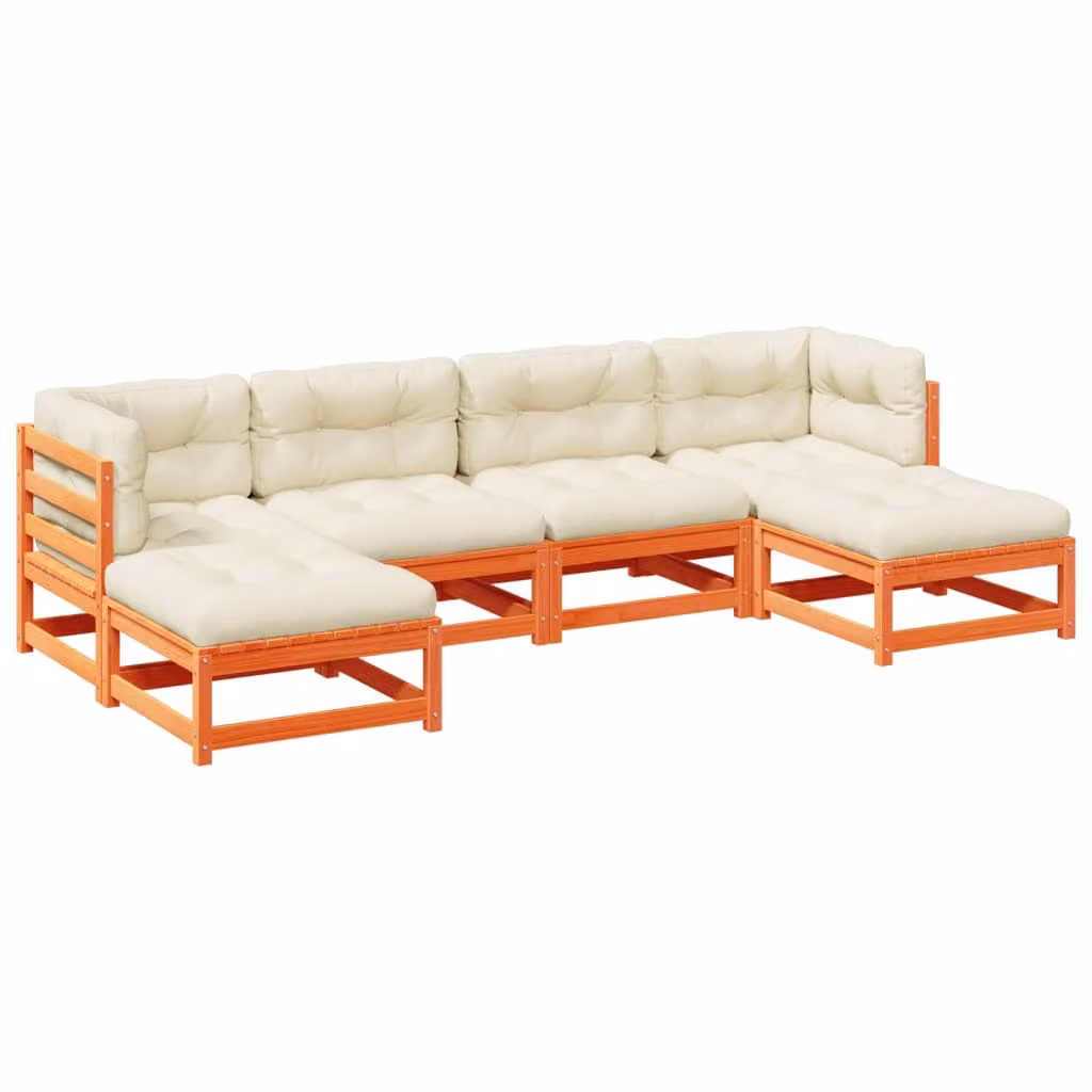 Set Divani Giardino 6pz con Cuscini Marrone Cera Massello Pino