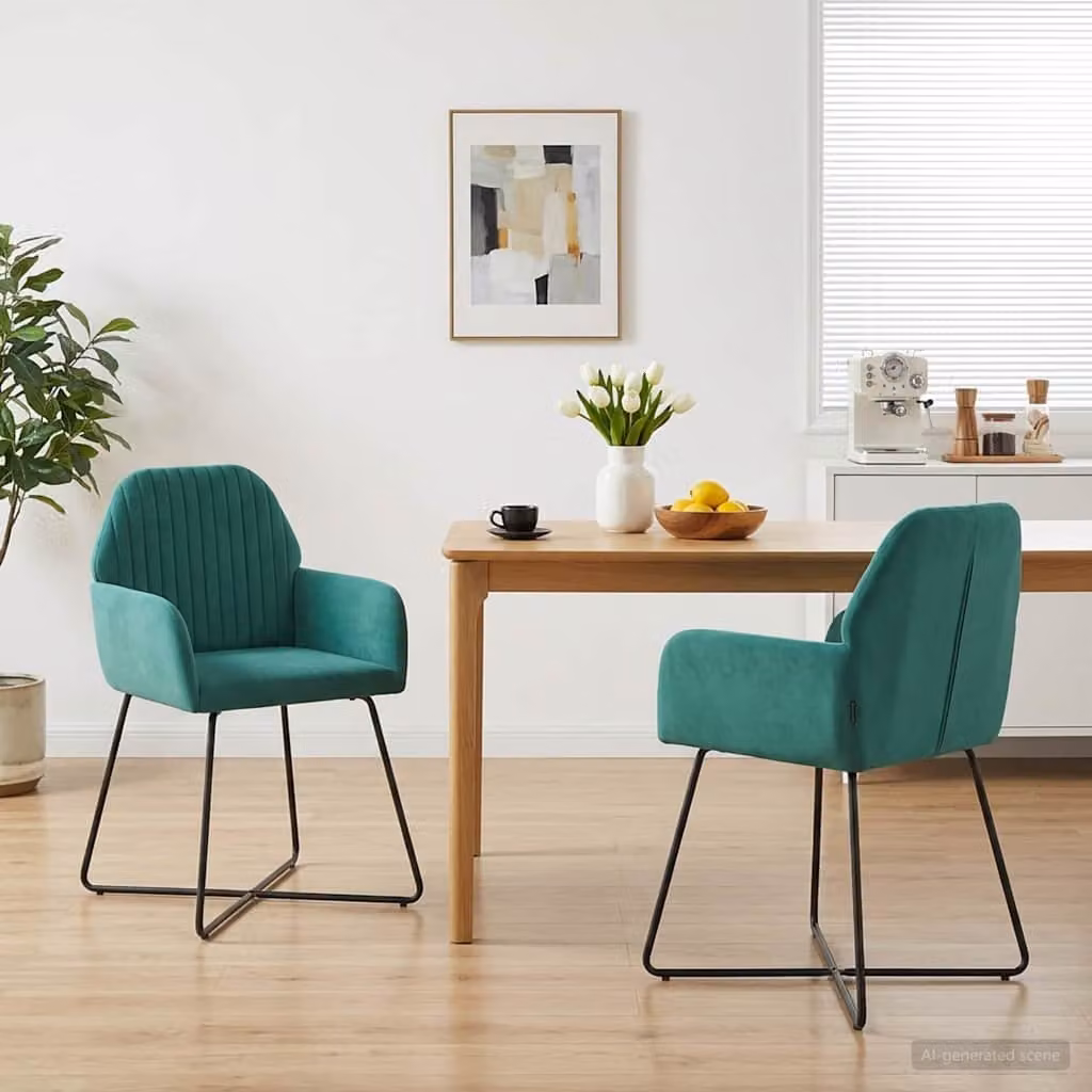 Set di 2 sedie da pranzo vidaXL in velluto turchese, design moderno con struttura in metallo, L: 55 cm, P: 50 cm, H: 84 cm