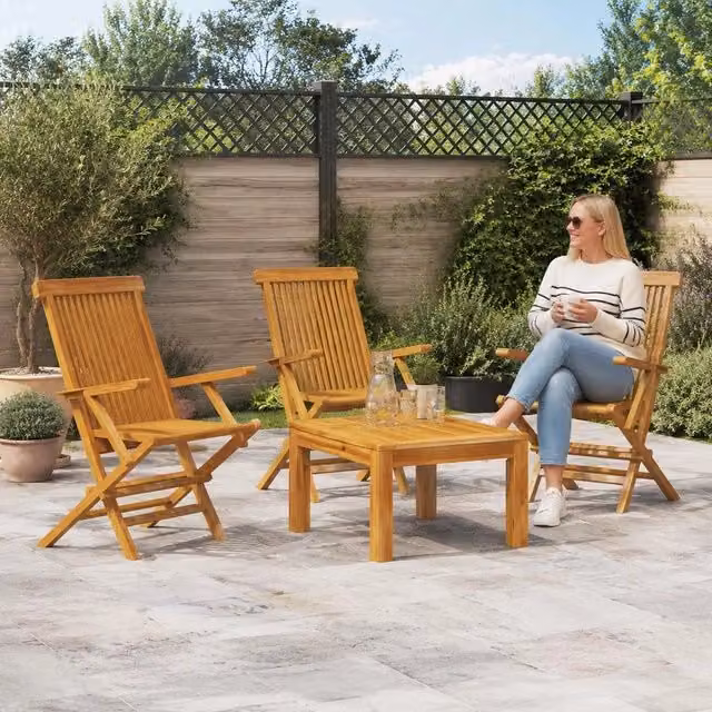 Garden Chairs, 3 Pieces, Solid Teak Wood