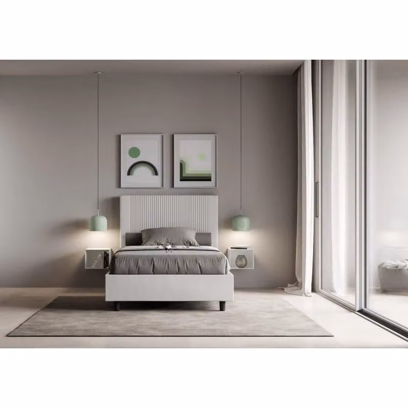 Letto imbottito Ityhome Goya in similpelle bianco con rete, L/P/H: 145 x 210 x 122 cm – 2