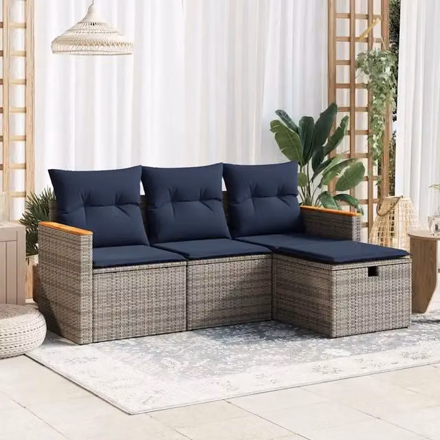 Set Divani da Giardino 4 pz con Cuscini in Polyrattan Grigio 3325897
