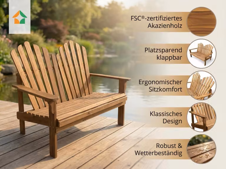 Panchina da giardino Adirondack a due posti in legno di acacia, ca. 125 x 80 x 94 cm – Marrone