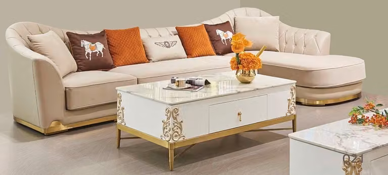 Modernes Sofa Ecksofa L-Form Couchtisch Hocker Ecksofa Polster Hocker 2tlg. Set