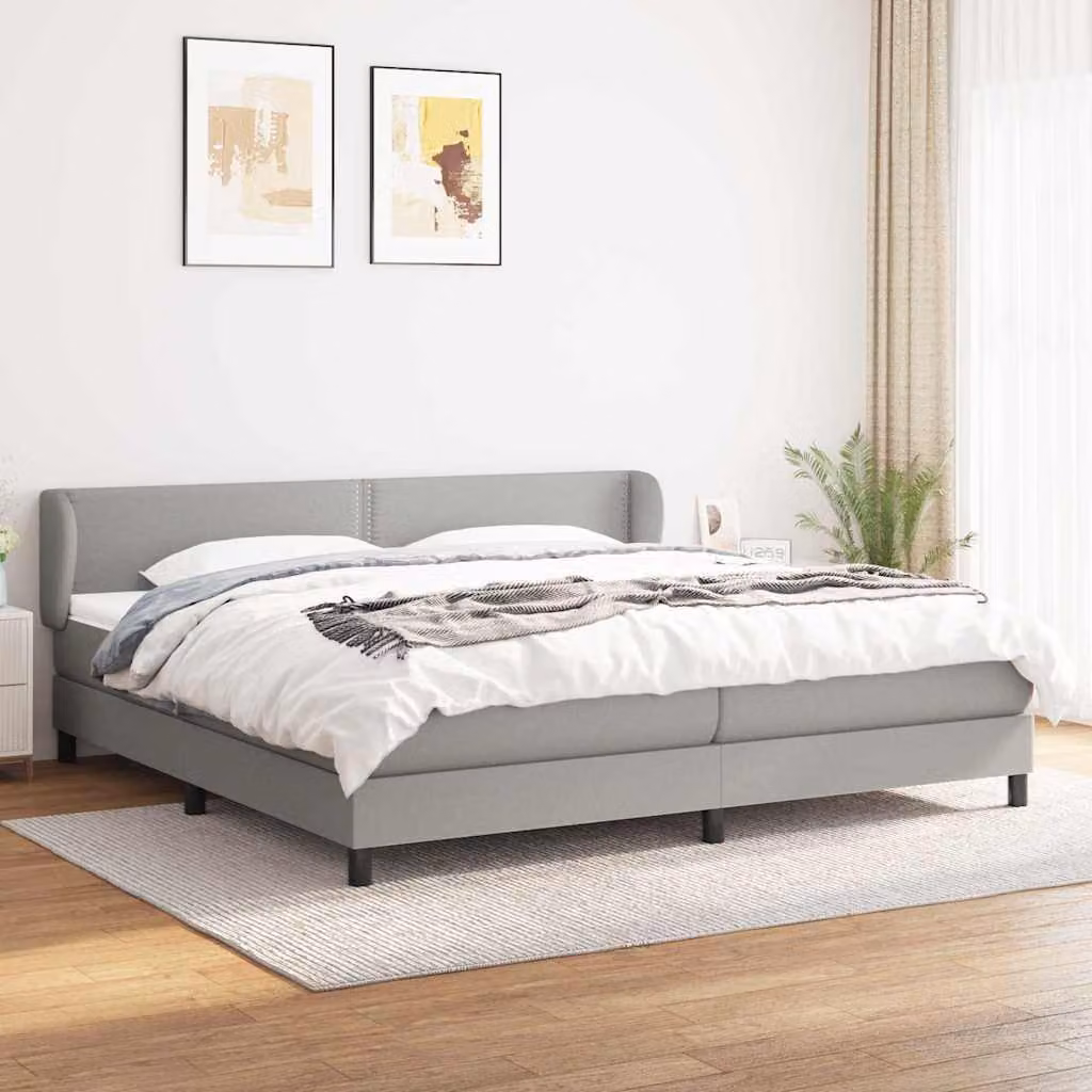 vidaXL Giroletto a Molle con Materasso Ibrido in Tessuto Grigio e Bianco L/P/H: 200 x 200 x 88 cm – 1