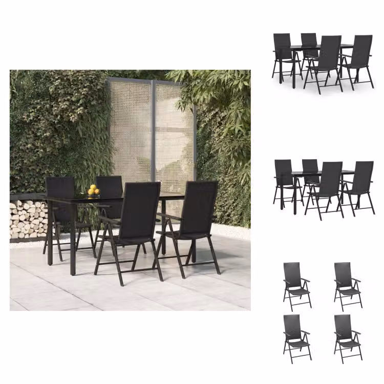 vidaXL Set da pranzo da giardino 5 pezzi in poly rattan nero - Set di mobili da giardino