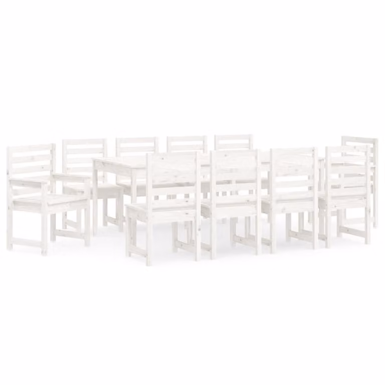 Set da Pranzo per Giardino 11pz Bianco Legno Massello di Pino