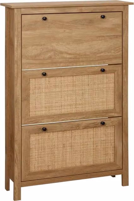 Mobile porta scarpe HOMCOM con 3 ante ribaltabili in legno e effetto rattan marrone in stile scandinavo