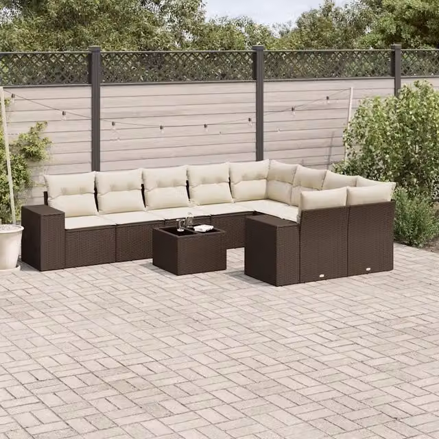 Set Divani da Giardino 10pz con Cuscini in Polyrattan Marrone 3255390