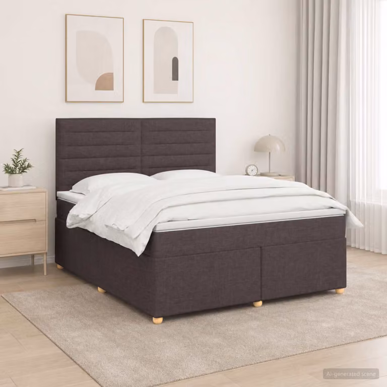 Letto box spring vidaXL con materasso a molle insacchettate e base contenitore, Marrone, L: 140 cm, P: 190 cm, H: 144 cm