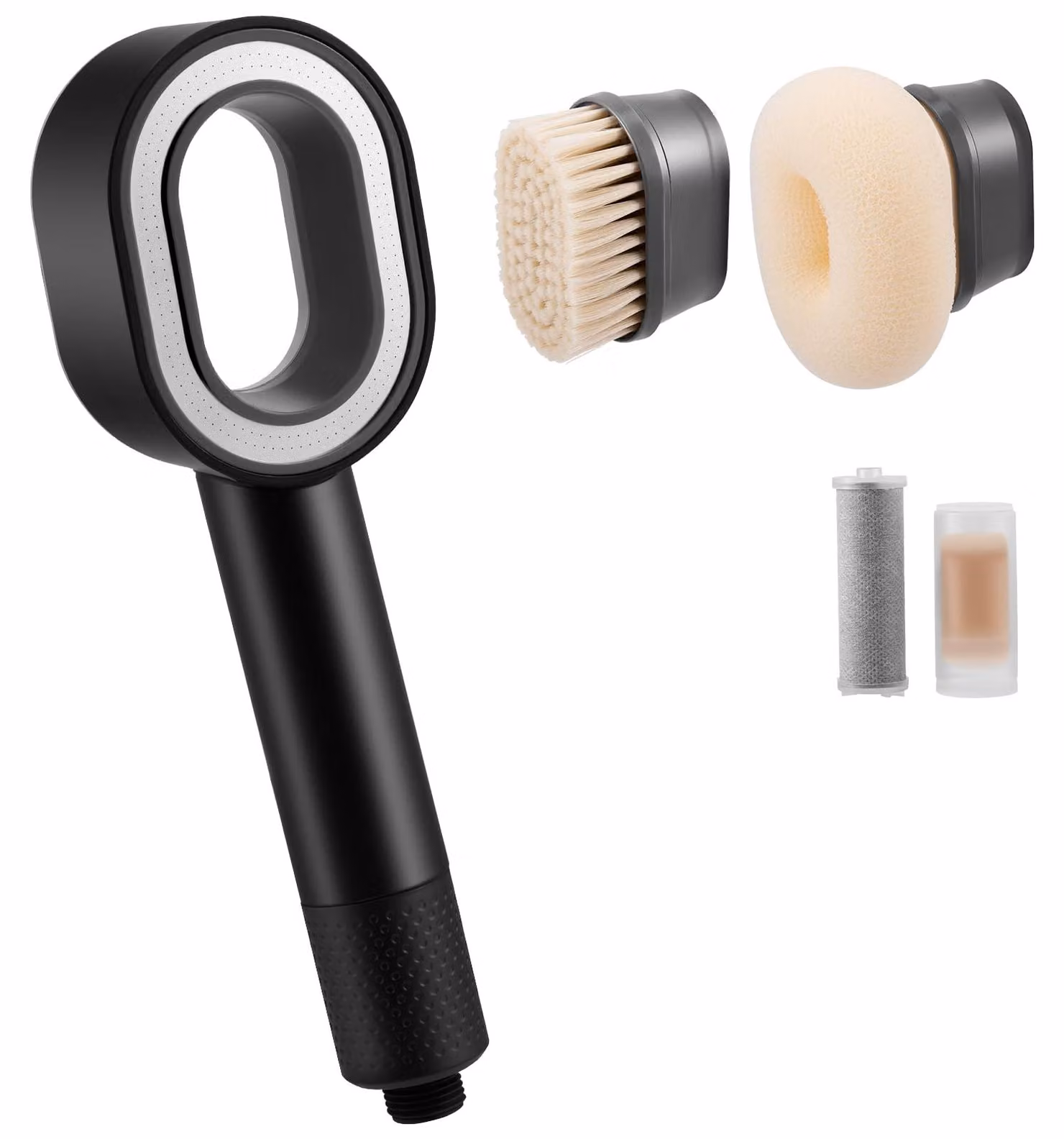 Doccia multifunzione 3-in-1 con filtro, soffione a mano, 2 spazzole, colore nero