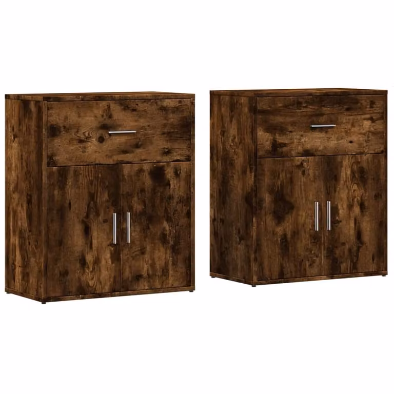Credenze 2 pz Rovere Fumo 60x31x70 cm in Legno Multistrato