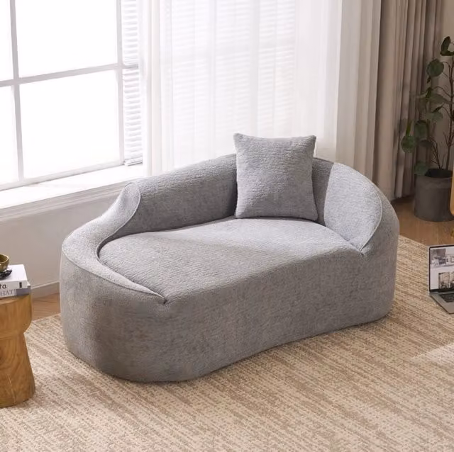 Divano chaise longue grigio chiaro; senza montaggio; tessuto ciniglia; 1 cuscino