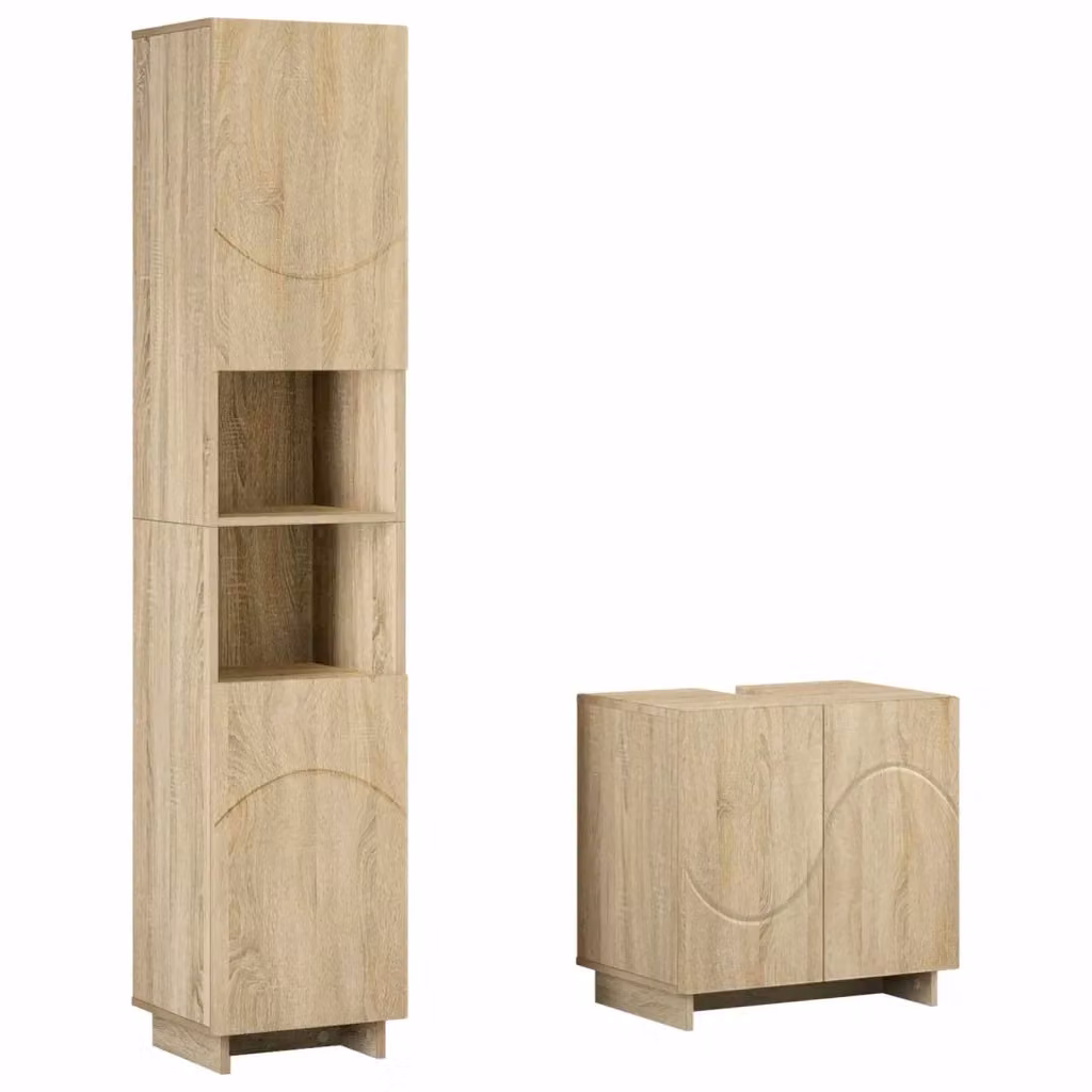 Set mobili da bagno moderno vidaXL composto da mobile sottolavabo e colonna alta in legno color marrone e beige – 2