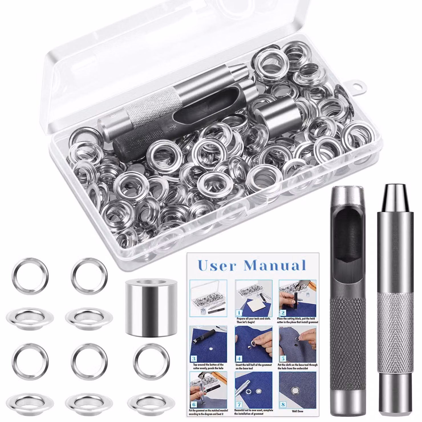 Set di attrezzi da 50 pezzi, con occhielli in metallo da 12 mm, per teloni e tessuti, kit di fissaggio