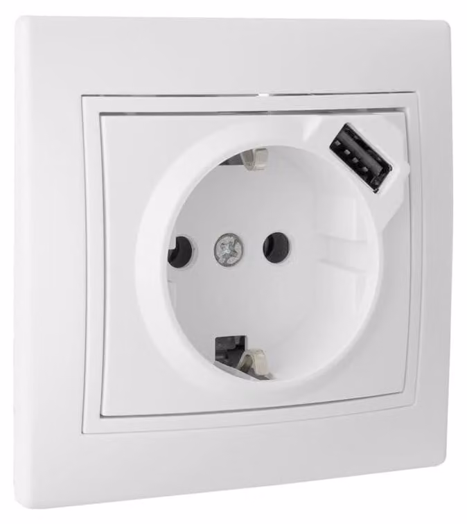 Presa Schuko con USB, bianca, serie europea