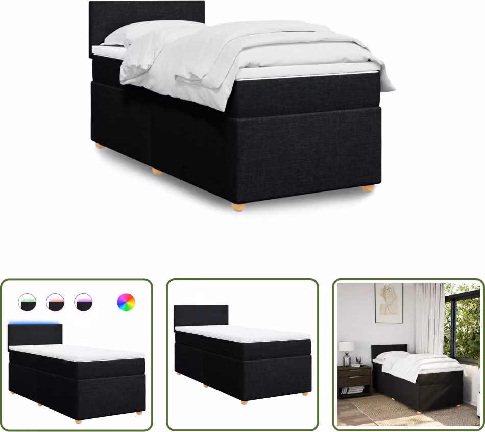 The Living Store Letto a molle con materasso nero 80x200 cm in tessuto