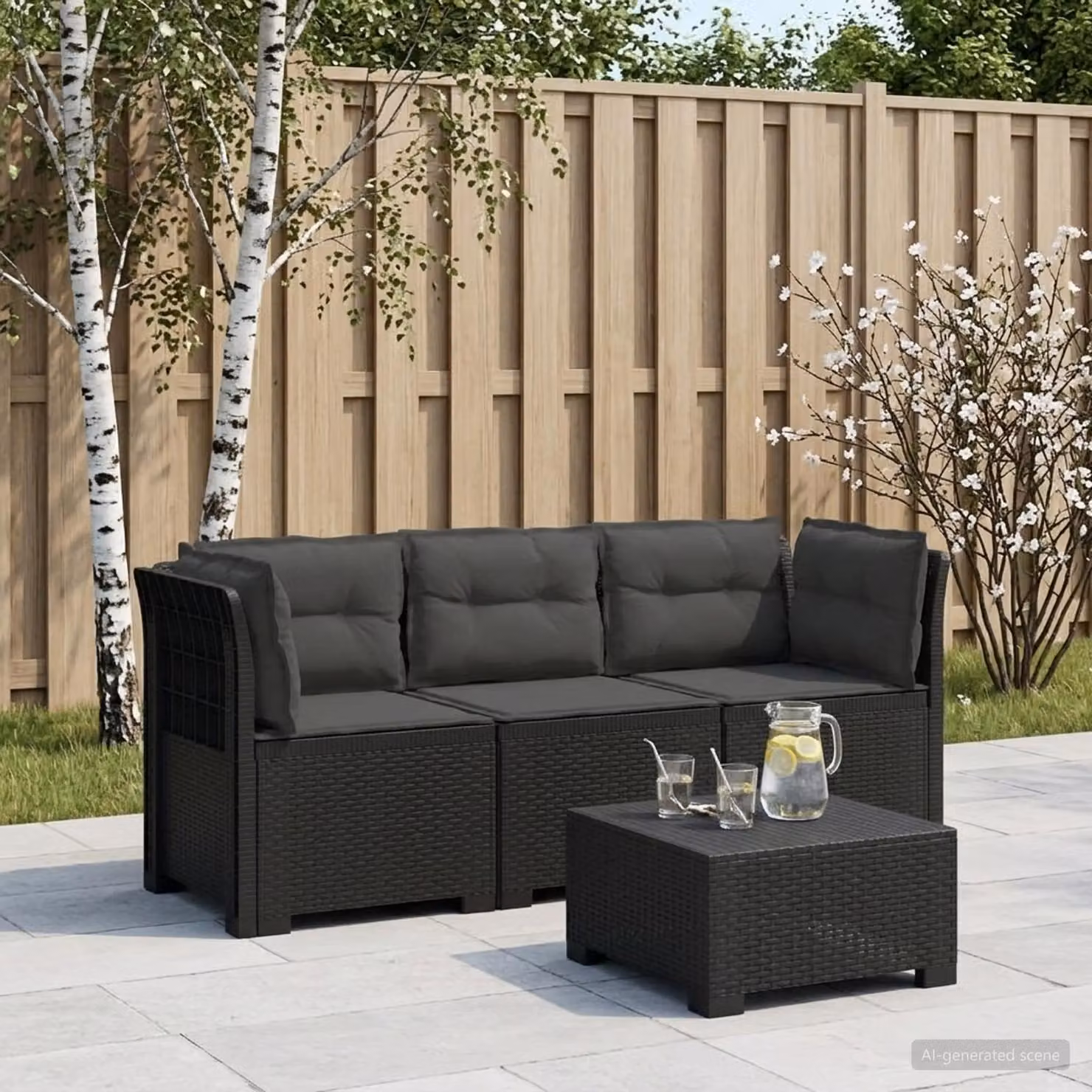 Divano da giardino a 3 posti vidaXL con cuscini imbottiti e coperture rimovibili, colore antracite