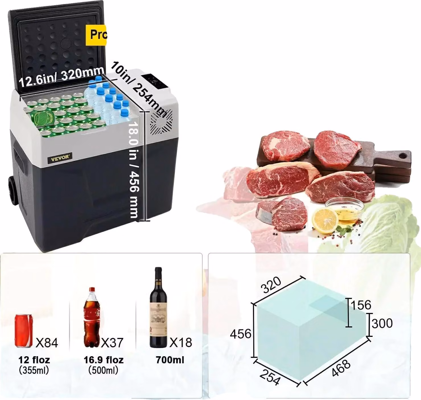 Frigorifero portatile, raffreddamento efficiente, diverse opzioni di alimentazione, 53Qt 50L