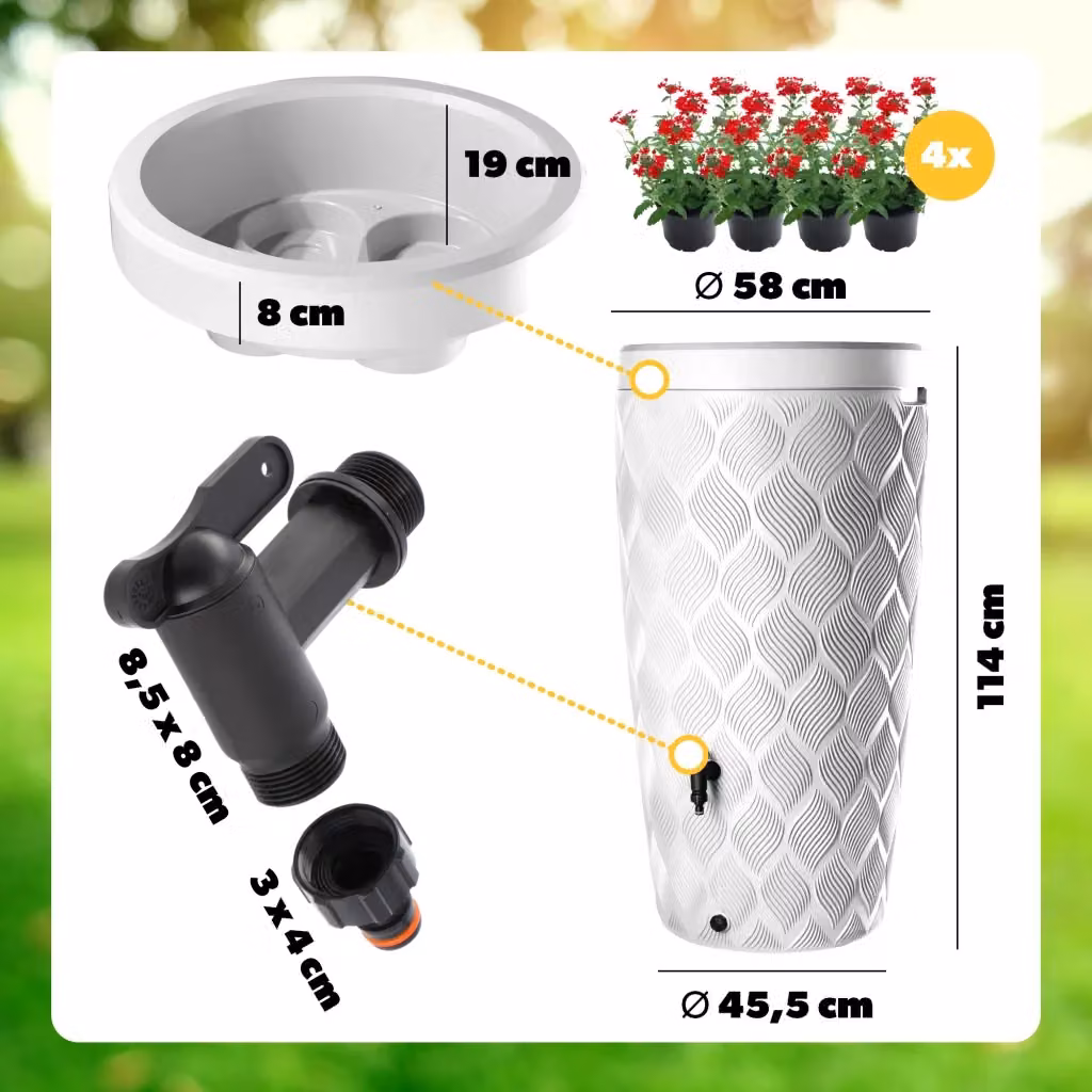 Serbatoio per acqua piovana KADAX bianco da 240 litri con rubinetto robusto e design moderno – 2