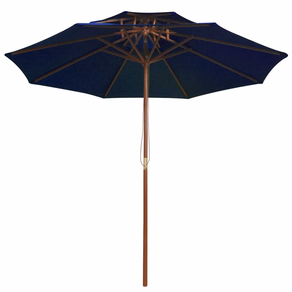 vidaXL Ombrellone con doppio tettuccio e palo in legno blu 270 cm