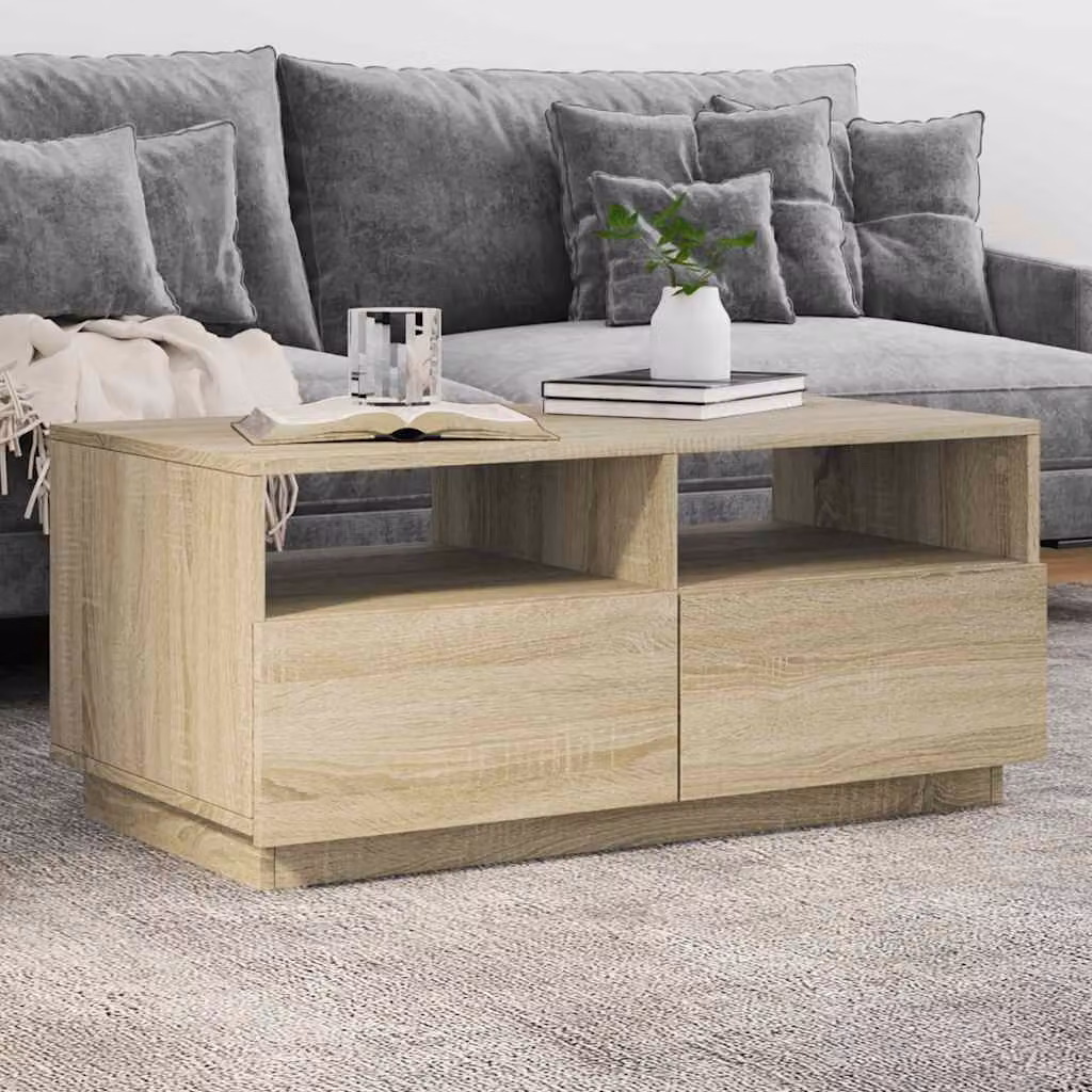 Tavolino da salotto moderno vidaXL in legno e metallo, colore marrone e beige, L: 90 cm, P: 49 cm, H: 40 cm