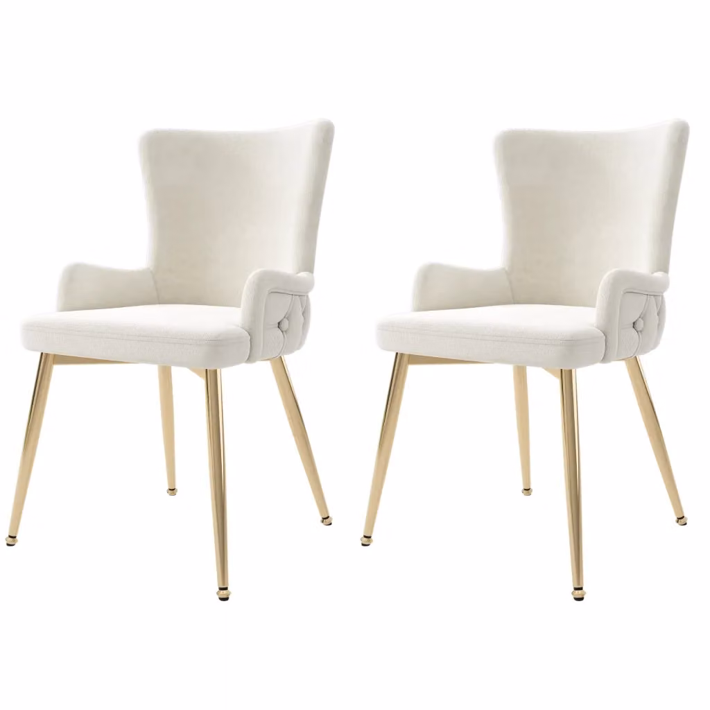 Set di 2 sedie moderne OKWISH in velluto beige con gambe in metallo dorato per soggiorno, camera da letto o sala da pranzo – 2