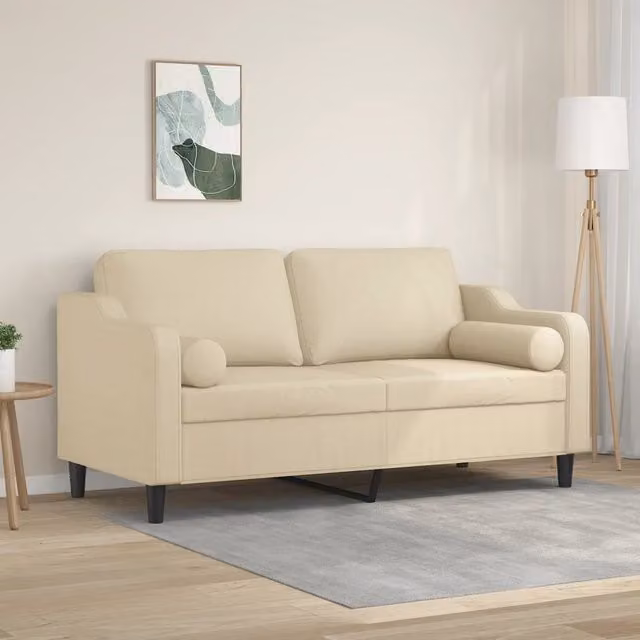 Divano a 2 Posti con Cuscini-Sofa 2 Posti con Cuscini Crema 140 cm in Tessuto 852246