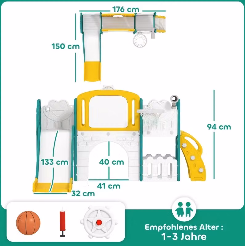 Scivolo 7 in 1 REDOM Design rana, Giallo, L: 176 cm, P: 150 cm, H: 94 cm – 2