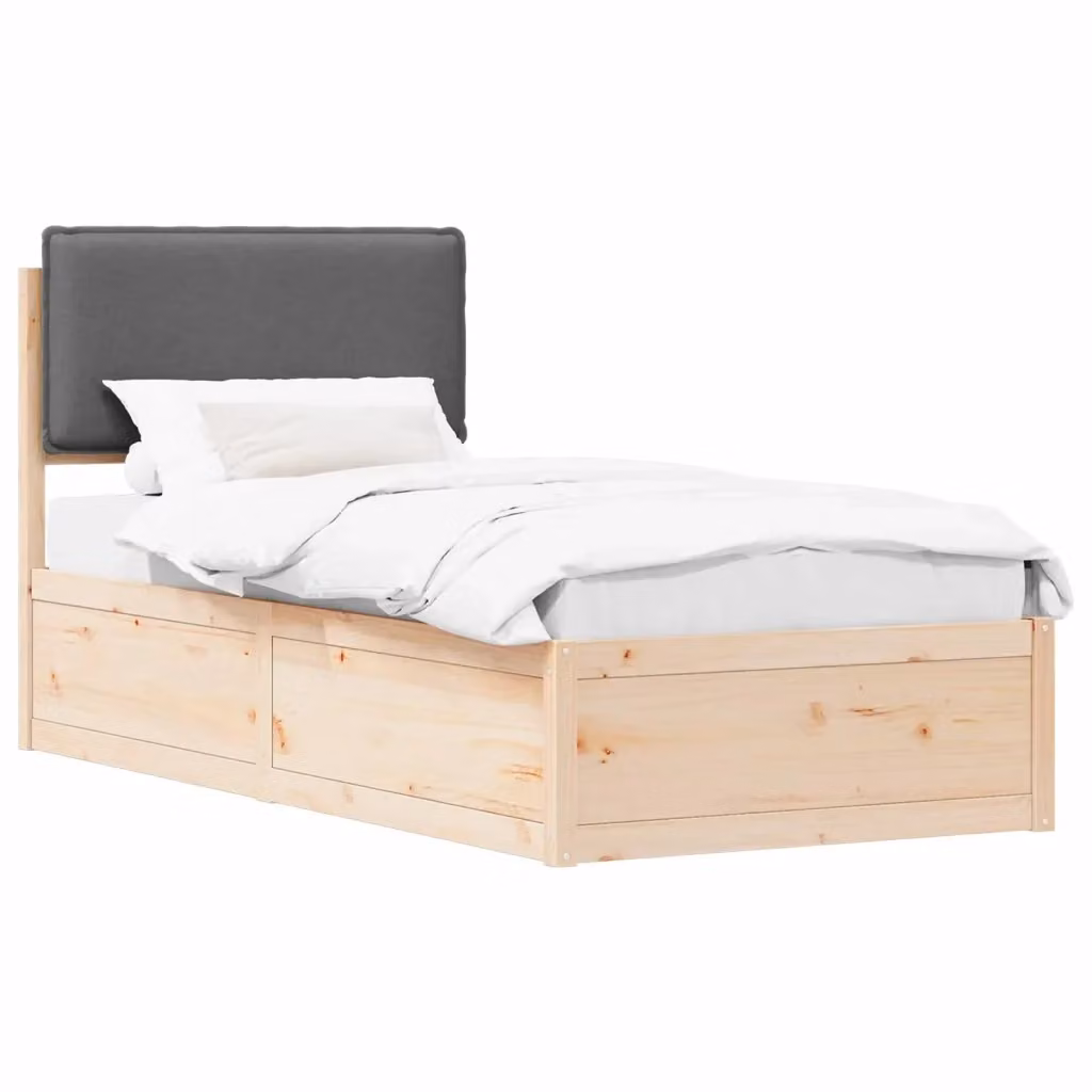 Letto Outsunny con Testiera Rivestita in Tessuto Grigio e Struttura in Legno di Pino L: 80 cm, P: 190 cm, H: 93 cm – 2