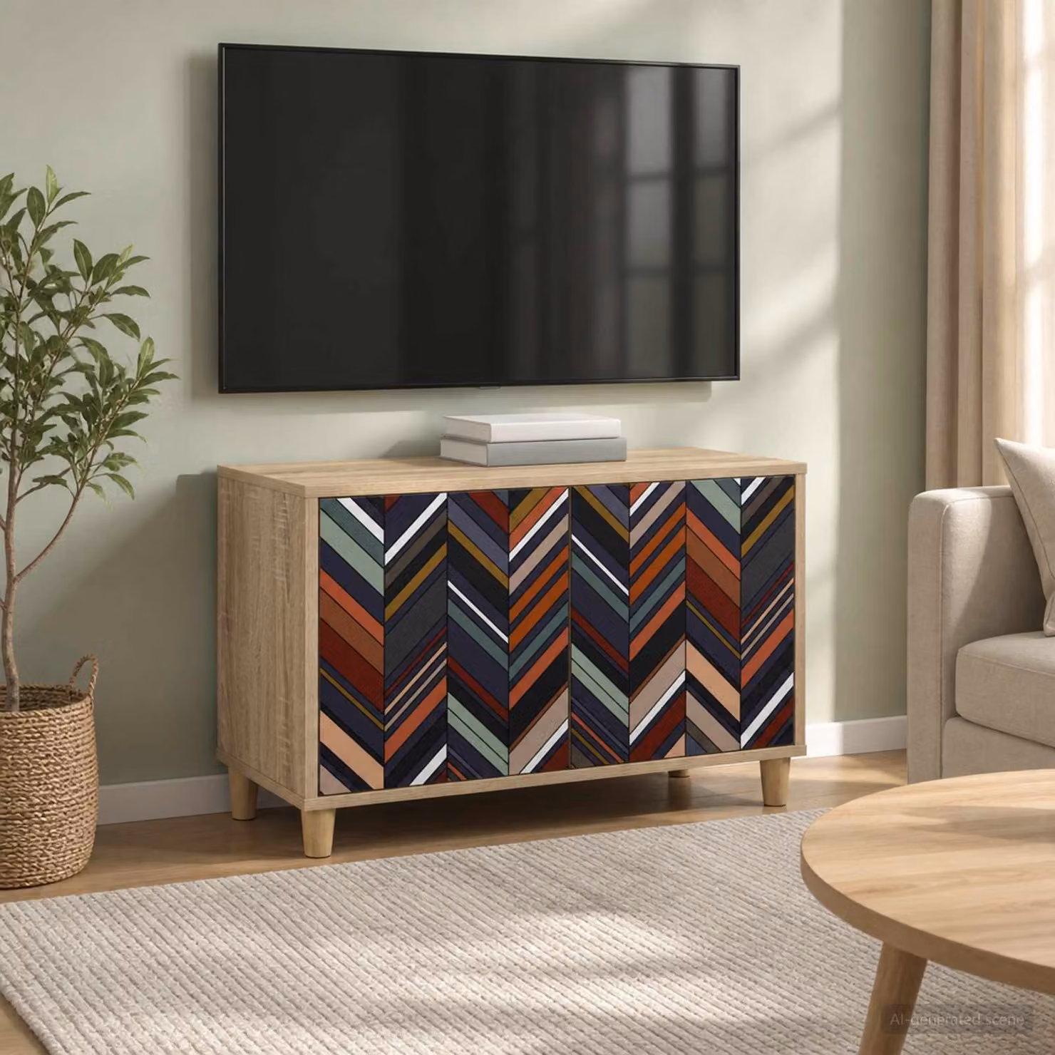 Mobile TV vidaXL OMMEN in legno ingegnerizzato color beige e marrone L: 69 cm, P: 33 cm, H: 50 cm