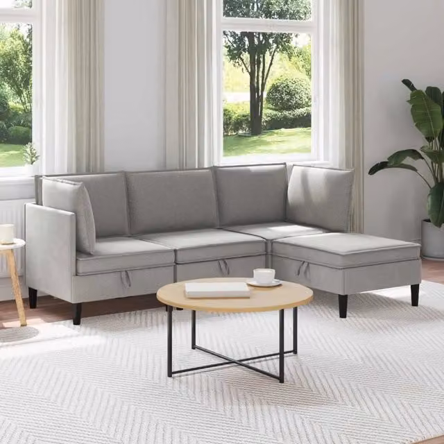 Set di mobili per il soggiorno 4 pz Grigio chiaro Tessuto 3413800