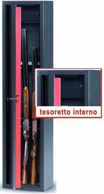 Armadio Portafucili Blinky STANDA con Tesoretto, Struttura in Acciaio Antracite Opaco, Capacità 5 Posti e Doppia Serratura – 1