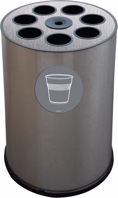 Pattumiera a Bidone per Raccolta Differenziata Ø45x72 cm 7 Scomparti Tubolari e 1 Vaschetta in Acciaio Inox Satinato