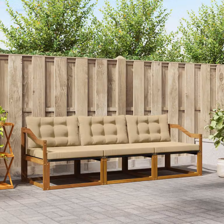 Set di divani da esterno vidaXL in legno di acacia e textilene, colore beige e marrone, con cuscini inclusi