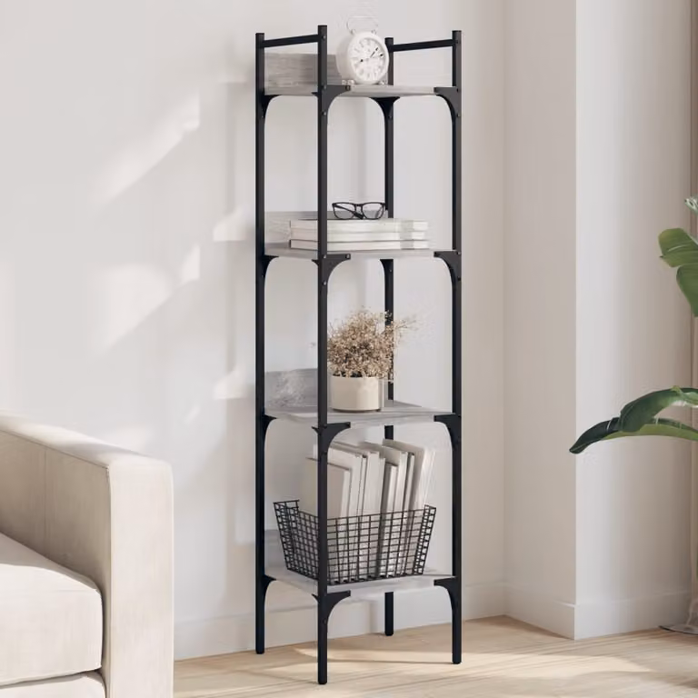 Libreria vidaXL con 4 Ripiani in Grigio Sonoma, Design Moderno in Legno Multistrato e Metallo, L/P/H: 35 x 30 x 138,5 cm
