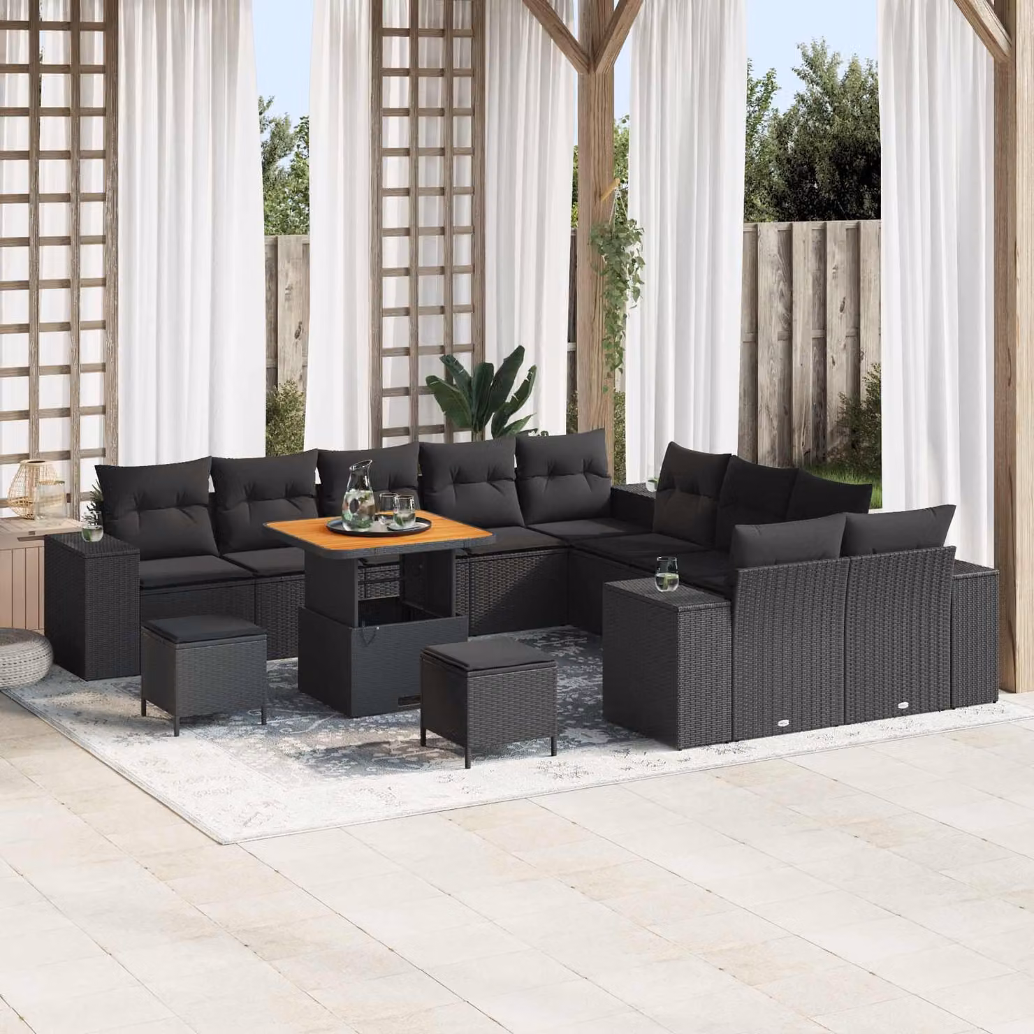 Set Divano da Giardino vidaXL 13 Pezzi a Forma di U con Cuscini Nero – 1