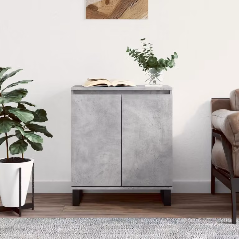 Credenza moderna vidaXL in legno e metallo, colore grigio, L: 60 cm, P: 35 cm, H: 70 cm