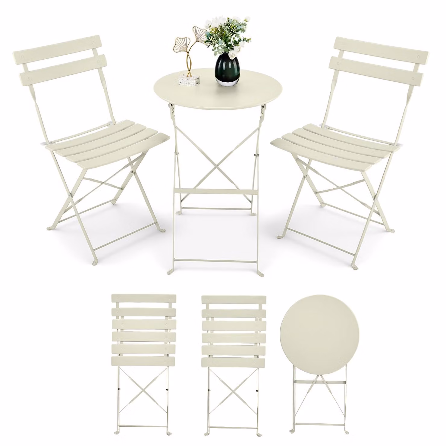 Set da giardino Alightup, composto da un tavolo rotondo a 3 pezzi con 2 sedie, ideale per l'esterno. Set di mobili da giardino pieghevoli, con sedia e tavolo. Colore: beige
