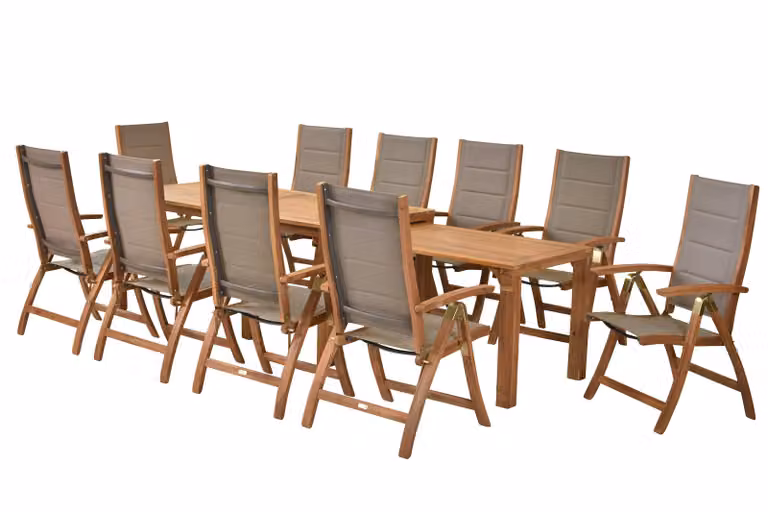 Set di mobili da giardino Merxx Acapulco 11 pezzi, 10 sedie pieghevoli, tavolo allungabile Flex - Acacia/tessuto